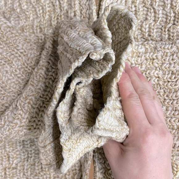 Vintage Hand Knit Ecru Shawl Collar Full Zip Cardigan Sweater L - Picture 12 of 14